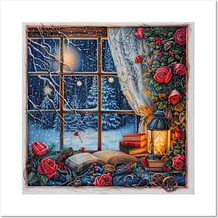 Fantasy winter starry night window Posters and Art